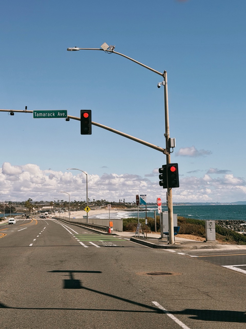 Highway 101 running beside the ocean in Carlsbad